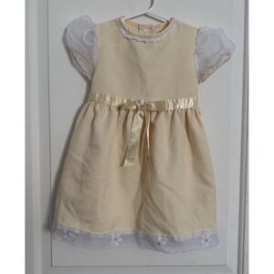 Vintage Brooke Lindsay Yellow Floral Dress Daisy Puff Sleeve Size 4T Made In USA